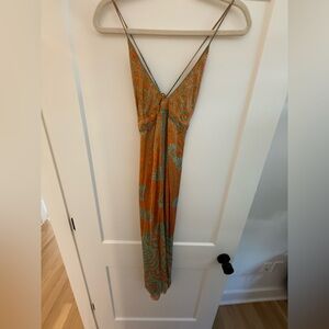 Poupette St. Barth Vibrant Orange and Green Backless Dress